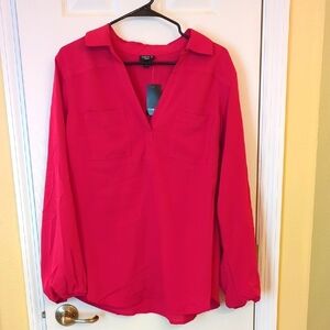 Torrid Size 1 Vivacious Pink Harper Challis Collared Long Sleeve Blouse